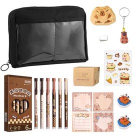 Roinaid Capybara Federmäppchen,Capybara Schulsachen,Süßes Schreibwaren Geschenkset für Kinder,Enthält Stift, Haftnotiz Anhänger Clip Aufkleber Delphin-Plüschbrosche Haftnotiz,für Kinder und Schüler