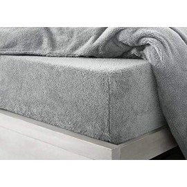 Glamptex Deep 30CM Teddy Bear Fur Sherpa Fleece Fitted Sheet, Single Double King Super (Silver Grey, Single)
