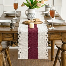 Artoid Mode Red Farmhouse Rustic Table Runner, Seasonal Holiday Hollow Kitchen Dining Table Decoration for Home Party Decor 12x72 Inch