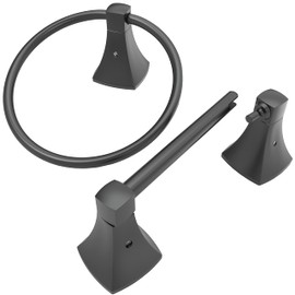 WZRUA Bathroom Hardware Set 2 Pieces Toilet Paper Holder and Towel Ring Wall Mounted Stainless Steel and Zinc Alloy Matte Black