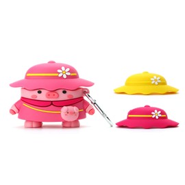 TYOROY 3D Cute Chic Cartoon Kids Teens Boys Girls Women Lovely Stylish Cross Body Bag Piglet Shape with Three Hats Soft Case for Airpod Pro 2019/Airpod Pro 2 Gen 2022(Pink Piglet)