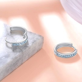 925 Sterling Silver Small Huggie Hoop Earrings with Cubic Zirconia Sleeper Earrings for Women Girls (Blue, Sterling Silver)