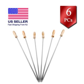 Hes Group Shish Kebob Skewers for Grilling, Wooden Handle BBQ Grill Sticks, 6 Pcs, 16 in