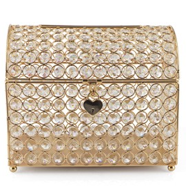 MDLUU Large Wedding Card Box, Treasure Chest Wedding Money Holder with Heart Shaped Lock, Crystal Bead Card Receiving Box for Wedding, Reception, Birthday Party