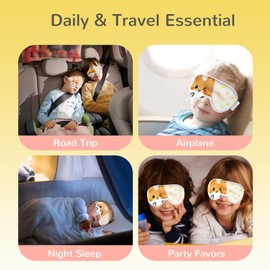 100% Silk Sleep Mask for Kid, Extra Wide Adjustable Velcro Strap, 100% Block Light, Travel Essential for Flight and Roadtrip. Cute Soft Breathable Kids Eye Masks for Sleep Aids. (Fox, Small)