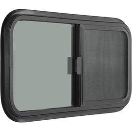 OUTPRIZE Horizontal RV Window, 30" W x 24" H Tinted Sliding RV Window with Net Screen and Trim Ring, Suitable for 15/16" or 1-3/8" and Slightly Thicker Up to 1/16" Walls, DOT Approved