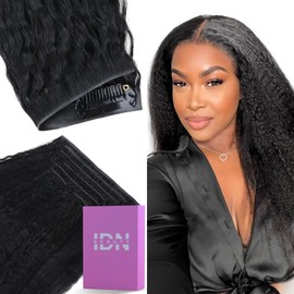 IDN BEAUTY 5+2 Invisi Edge Seamless Clip in Hair Extensions Human Hair Combo Pack, Kinky Straight 18 Inch 110g 5pcs Invisible Edge and 2pcs Seamless Clip ins for Black Women Natural Black No Leave Out