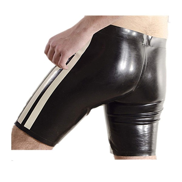MFMYEE SM Sexy Latex Men's Briefs Black Rubber Shorts Underwear (M)