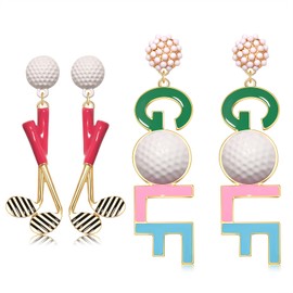 2Pairs Golf Earrings for Women Golf Ball Tee Bag Cart Dangle Earring Statement Golf Themed Earrings Putting Green Earrings Sport Game Day Golf Accessories Outfits Jewelry Gifts (Style E)