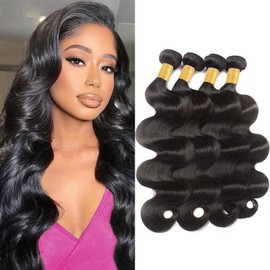 Human Hair Bundles Body Wave 16 18 20 22 Inch 100% Unprocessed Brazilian Body Wave 4 Bundles Human Hair Extensions for Women Quick Weave Natural Color