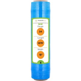 PSBM Blue Stretch Wrap, 4 Pack, 17" x 1476 Feet, 34 Gauge, Dark/Opaque Hand Stretch Film Rolls for Packaging Moving Packing Pallets