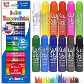 Kwik Stix Solid Tempera Paint Sticks, 12 Colors, Washable Paint Sticks for Kids, Super Quick Drying, Non-Toxic, Allergen Free, Comes in Classic Rainbow Colors, Ideal for Kids and Toddlers