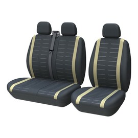 TOYOUN Van Seat Covers, 3D Stripe Print, Universal, Fits Most Vans, Trucks, Front Seat Covers, Single and Double Seat Covers, for Single and Double Passenger Seats, 2+1 Seat Covers, Beige