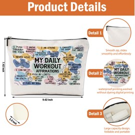 2PCS Daily Affirmations for Women Makeup Bag, Workout Gifts Gym Necessities for Women Encouragement Inspirational Mental Health Gym Gifts for Female Coworker Birthday Travel Toiletry Cosmetic Bag