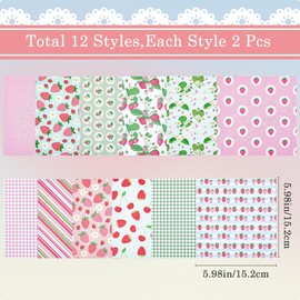 GORGECRAFT 24 Sheets 12 Styles Strawberry Scrapbook Paper Pad 5.98x5.98inch Fruits Single-Sided Decoupage Papers Decorative Background Supplies for Card Making Writing Journaling Crafts