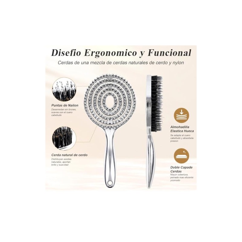 Cepillo para Cabello con Cerdas de Jabalí y Nylon, Cepillo
