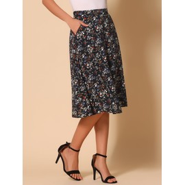 Allegra K Women's A-Line Midi Skirt Floral Print Chiffon Vintage 2024 Summer Skirts X-Large Black Red