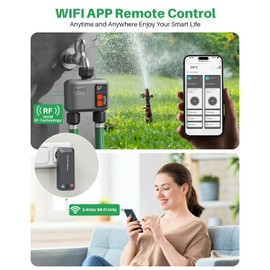 johgee Bewässerungscomputer WLAN 2 Ausgänge mit 300M RF-Technologie, Bewässerungsuhr für Gartenbewässerung Kompatibel mit Alexa & Smart Life App, Automatischem Bewässerungssystem für Garten Rasen