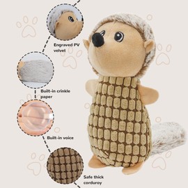 belieonu Crinkle Dog Squeaky Plush Toys No Stuffing Cute Puppy Stuffless Tough Rop Pull Toy, Fun Dog Stuffed Animals Durable Chew Set for Small Medium Large Pup, Brown Squirrel