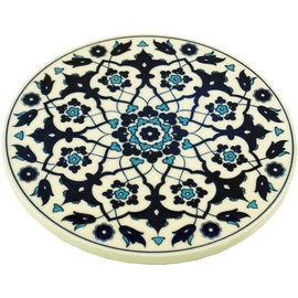 GURU SHOP Oriental Ceramic Coaster, Round Coaster with Mandala Motif, Pattern 11, White, 1 x 16 x 16 cm, Coasters, Trays