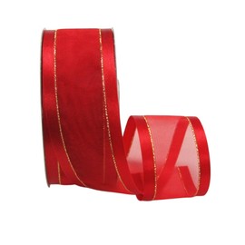 Ribbon Bazaar Satin Edge Sheer Organza with Metallic Trim - Red (Gold Trim) 1-1/2" 25yd