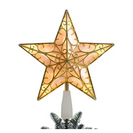 Anstore 10 Inches Gold Star Christmas Tree Topper Star,Gold Glittered Hollow Star Topper Built in 10 Bulbs String Lights 3D Star Treetop for Holiday Christmas Tree Decorations Ornament (26cm H,23cm W)