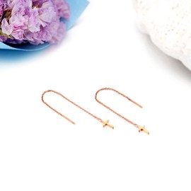 JewelryWe Jewellery Pull Through Earrings Stainless Steel Cross Star of David Long Chain Threader Ear Line Earrings for Women Girls Silver Gold Rose Gold, Stainless Steel