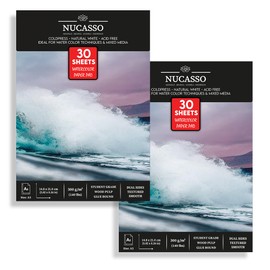 NUCASSO Watercolour Paper Pad - Pack of 2 - A5 x 30 Sheets – Natural White 300 GSM Student Grade, Cold-Pressed, Glue Bound Water Colour Sketchbook for Wet, Dry & Mixed Media (30 Sheets x 2 Packs)