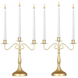2 PCS Candelabra Gold Candle Holders, 3-Arm 12.6 Inches Height Wedding Candlestick Holders, Candle Stands for Theme Party Table Centrepiece Decor Dining Room Birthday Holiday Christmas