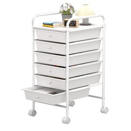 6 Tier Utility Rolling Cart with 6 Drawers Multipurpose Rolling Storage Cart with Wheels and Handles for Office Classroom Kitchen Bathroom Bedroom Organization White
