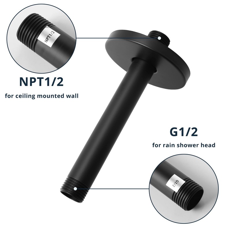 DOLGABA Straight Shower Arm with Flange, Ceiling Mount 6" Rainfall