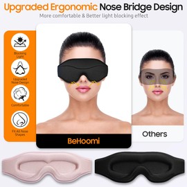 BeHoomi BeHoomi Sleep Mask, 2 Packs Premium Eye Mask for Sleeping, Total Blackout, Superior Soft Comfort, Upgraded 3D Ergonomic Designed Sleeping Mask for Home, Office, Travel, Meditation, Yoga, Black & Pink
