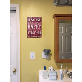 ARTCLUB You are My Sunshine You Make Me Happy I Love You Metal Plate Sign, Vintage Phrase Poster Plaque Living Room Bedroom Home Bar Wall Decor (Red)