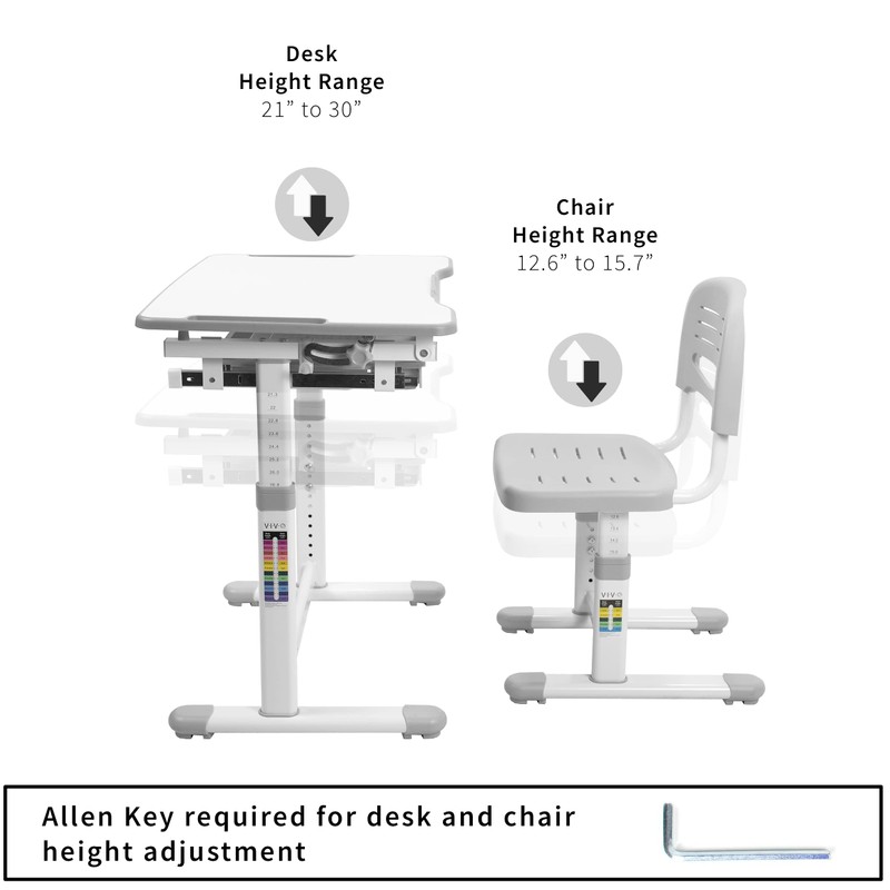 VIVO Gray Height Adjustable Childrens Desk and Chair Set |