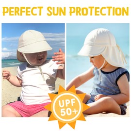 OLIKER Baby Sun Hat with Breathable Mesh, UPF 50+ Quick Drying Unisex Baby Toddler Sun Hat for Summer Beach Swim (0-6M Apricot)