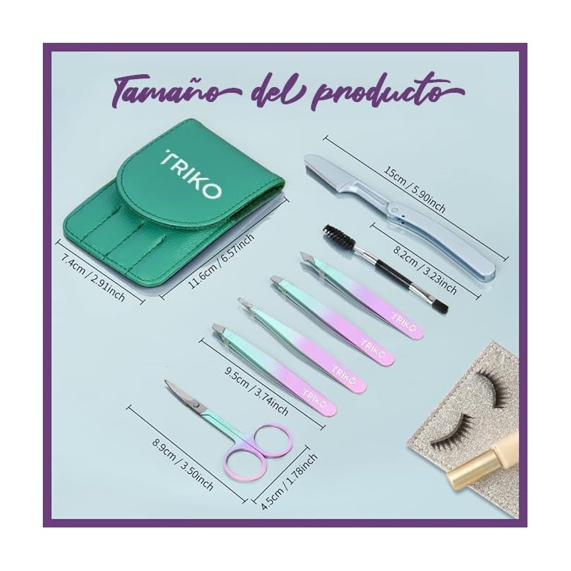 Triko Set 7 Pinzas para Cejas, Kit Profesional Acero Inoxidable,