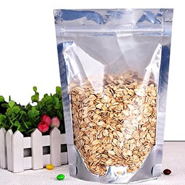 MTP 100 Pack of 8x12+3" (20x30+8cm) Jumbo Large Clear/Foil Stand UP SUP Airtight Zipper Pouch Bag - Clear Front Aluminum Foil Backing Heat Sealable Zip Lock Mylar Matallic Food Save Pounches (100)