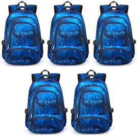 BLUEFAIRY Kids Backpack for Boys School Bookbags for Elementary Primary Middle School Bags Bulk Book Bags for Teens Childs Back to School Gifts Mochilas para Niños Aged 8-10 Years Star Blue 5 Pack