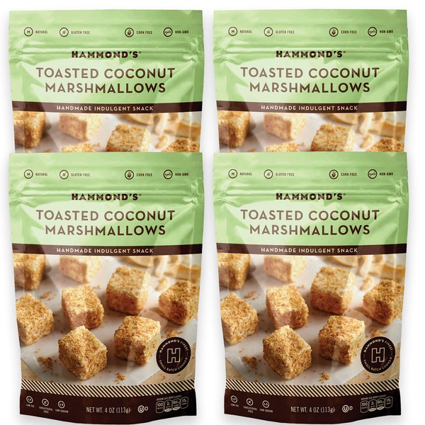 Hammond’s Candies Gourmet Marshmallows – Toasted Coconut | Great for Snacking, Hot Chocolate, S’mores, Baking | Gluten-Free, Kosher, Handcrafted in the USA | 4 Pack