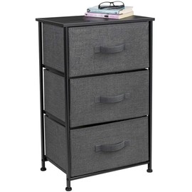 Sorbus Nightstand with 3 Drawers - Bedside Furniture & Accent End Table Storage Tower for Home, Bedroom Accessories, Office, College Dorm, Steel Frame, Wood Top, Easy Pull Fabric Bins (Black/Charcoal)