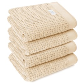 Softerry Waffle Bath Towel Set - 100% Soft Cotton - Plush and Extra Absorbent - Luxury Hotel & Spa Quality - Fade Resistant - Eco-Friendly (Natural, Set of 4 Bath)