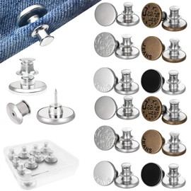 12 Pack Button Pins for Jeans No Sew, No Tools Instant Buttons, MOIHSING Detachable Adjustable Jean Button Replacement, Easy Clip Snap Tack with Plastic Storage Case, Extend or Reduce Pants Waist Size