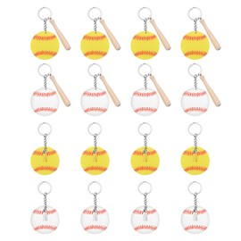 Tinoaly 16pcs Baseball Softball Keychain, Acrylic Baseball Keyring with Tassel DIY Softball Key Chain Sport Accessories Team Party Favors Gifts for Boys Tennis Key Ring for Team (4 Styles)