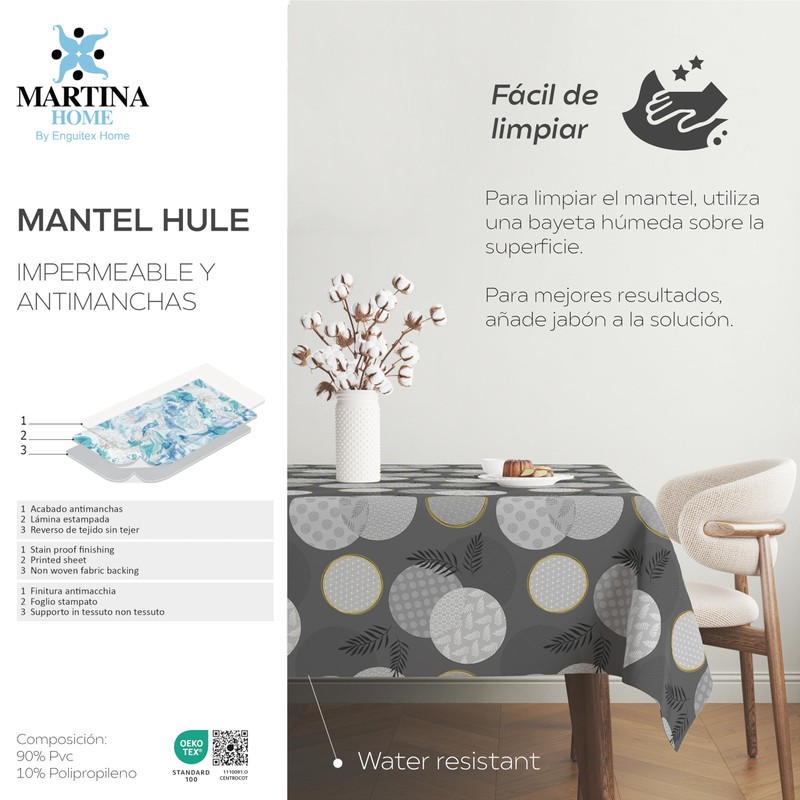 Martina Home Tablecloth Oilcloth Lens Black 200 x 140 cm