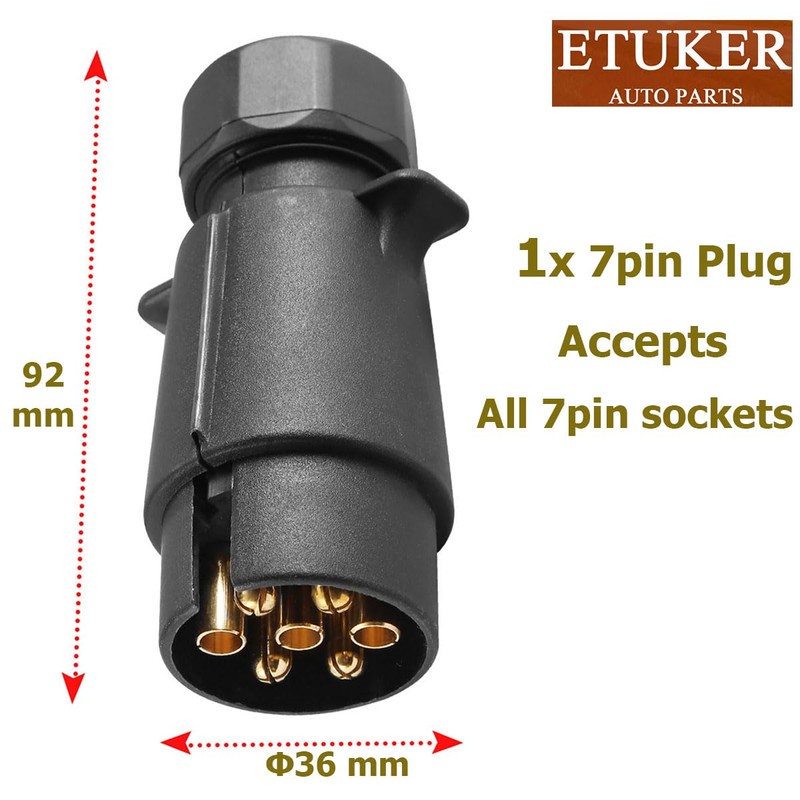 ETUKER 7-Pin Trailer Male Plug - Waterproof 12N Electrical Connector
