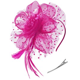Fascinators Hat for Women Tea Party Headband Kentucky Derby Wedding Cocktail Flower Mesh Feathers Hair Clip (1-Rose)