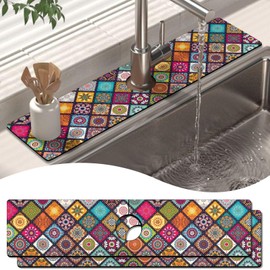 2 Pack Kitchen Sink Splash Guard Faucet Mat 24" X 5.5" Mandala Absorbent Fast Drying Mat Faucet Draining Mat Sink Splash Guard Behind Faucet Drip Catcher for Kitchen Bathroom