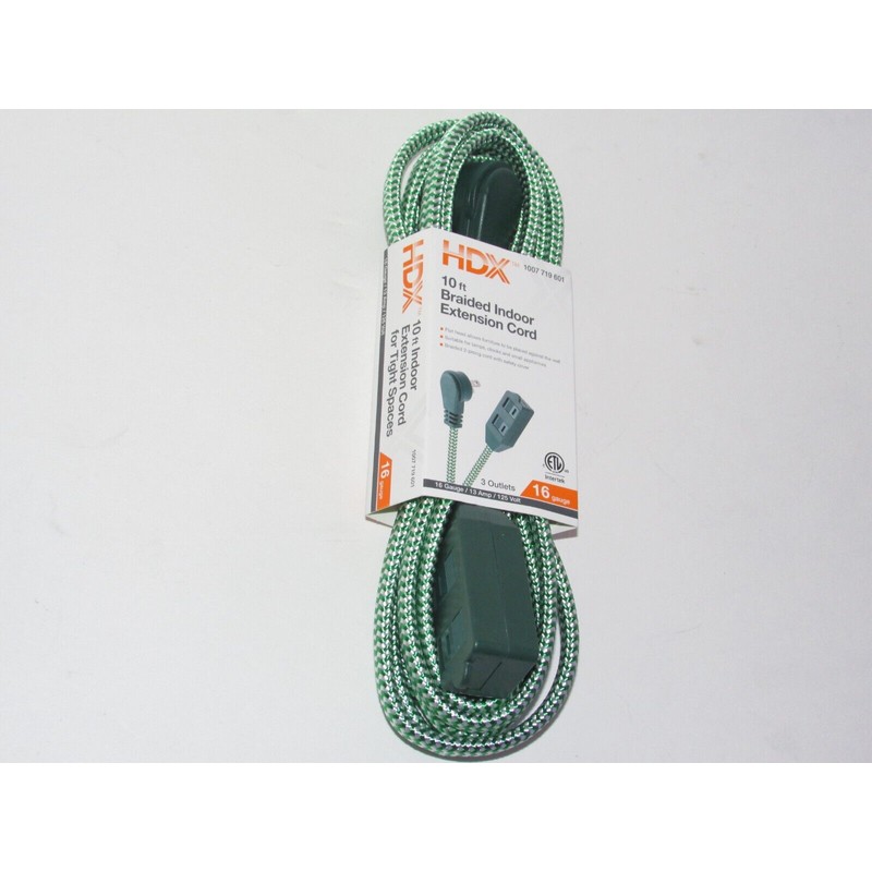 HDX 10 FEET BRAIDED INDOOR EXTENSION CORD 16 GAGE 3