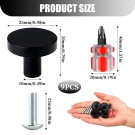 Lotnery 4 Pack Black Round Cabinet Knobs - 25mm Diameter Single Hole Handles for Kitchen Drawers, Cupboards, Wardrobes & Nightstands, Easy to Install, Durable Aluminium Alloy Modern Design