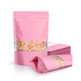 100 Pack Smell Proof Bags 7.1" x 10.2", Resealable Bags with Matte Window, Foil Pouch Stand Up Sealable Bags for Packaging（Pink）